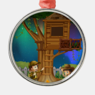 People camping out in the park metal tree decoration