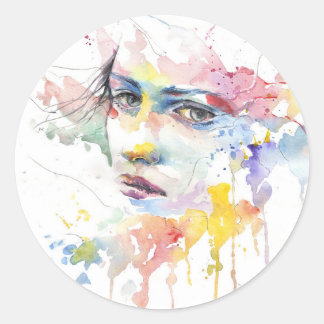 people-girl-woman-face-portrait classic round sticker