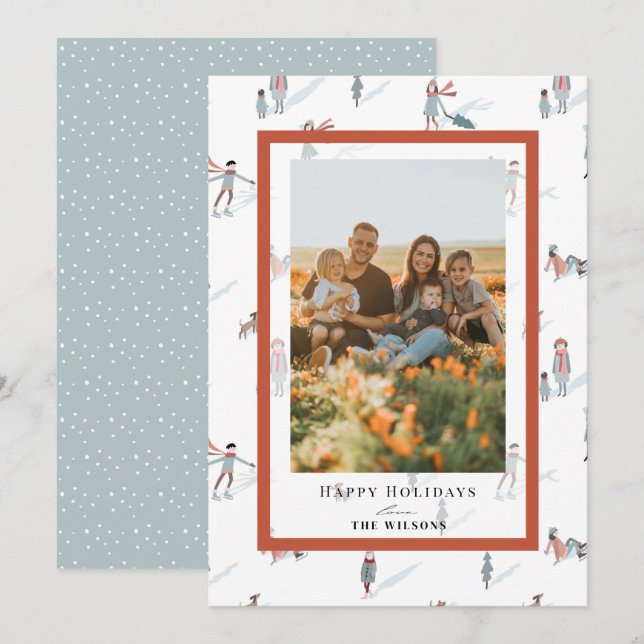 People Ice Skating Christmas Holiday Photo Card (Front/Back)