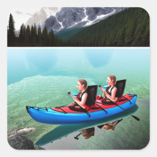 People in Kayak on a big Lake Square Sticker