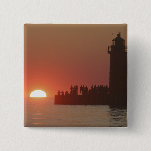 People lighthouse sunset silhouette at South 15 Cm Square Badge (Front)