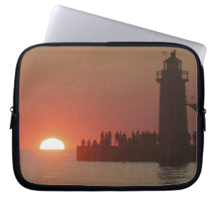 People lighthouse sunset silhouette at South Laptop Sleeve