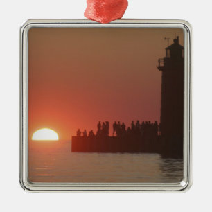People lighthouse sunset silhouette at South Metal Tree Decoration