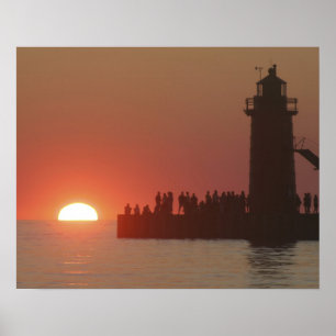 People lighthouse sunset silhouette at South Poster