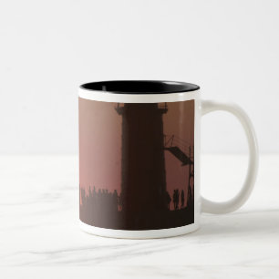 People lighthouse sunset silhouette at South Two-Tone Coffee Mug