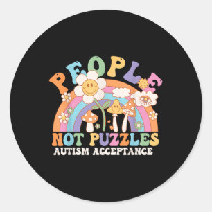 People Not Puzzles Groovy Autism Awareness Neurodi Classic Round Sticker