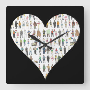 People of NYC Black Heart New York City Citizens Square Wall Clock