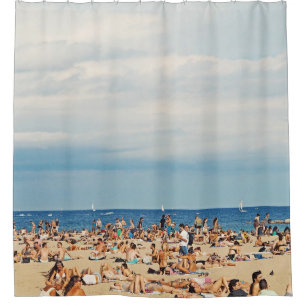 People on brown sand beach shower curtain
