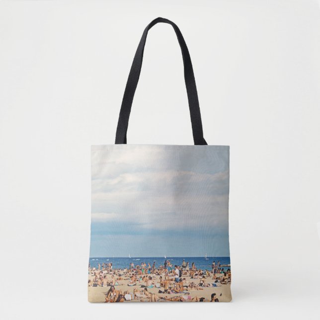 People on brown sand beach tote bag (Front)