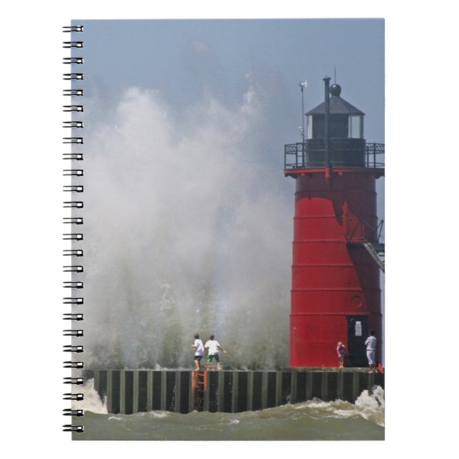 People on jetty watch large breaking waves in 2 notebook (Front)