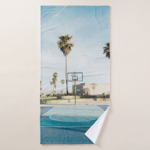 People outside outdoor basketball court bath towel