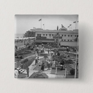 People playing mini golf elevated view B&W 15 Cm Square Badge