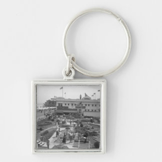People playing mini golf elevated view B&W Key Ring