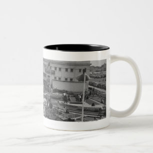 People playing mini golf elevated view B&W Two-Tone Coffee Mug