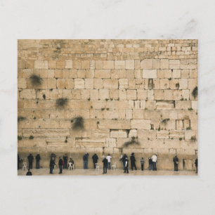 People praying at the wailing wall postcard