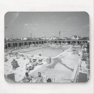 People relaxing at outdoor swimming pool B&W Mouse Mat