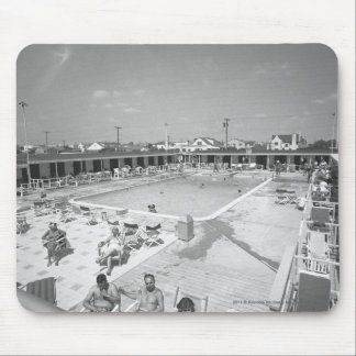 People relaxing at outdoor swimming pool B&W Mouse Mat