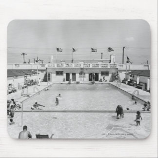People relaxing in outdoor pool B&W elevated Mouse Mat