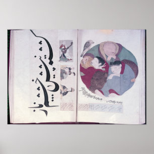 People sleeping and calligraphy poster