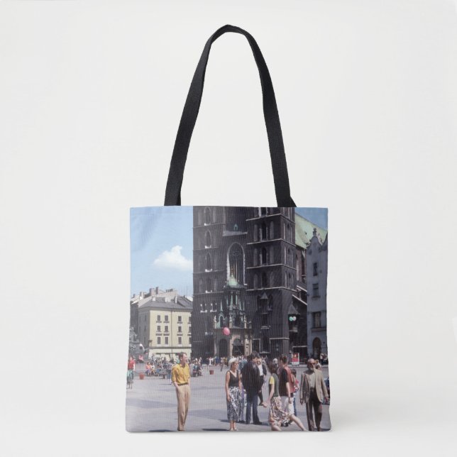 PEOPLE STANDING BESIDE CONCRETE CATHEDRAL TOTE BAG (Front)