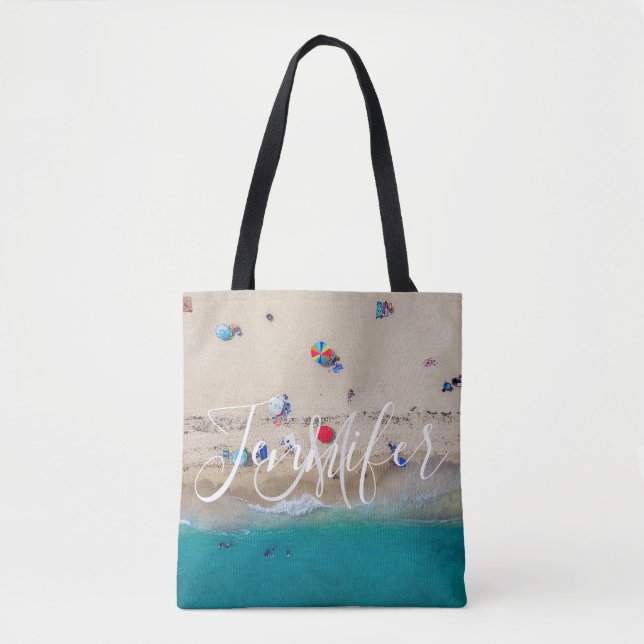 People Sunbathing on the Beach Monogram Name Tote Bag (Front)