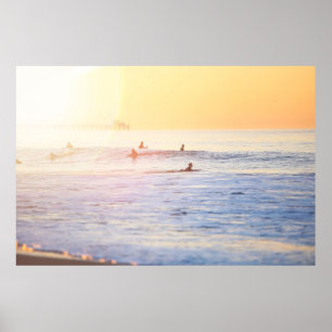 People surfing on beach poster