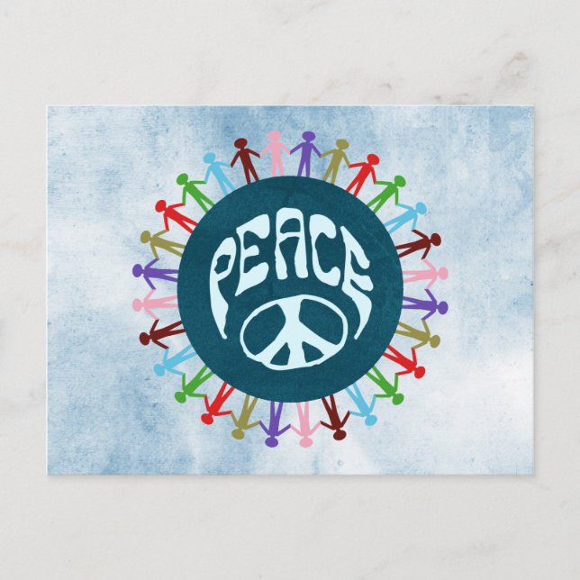 People united around the world in a peace symbol postcard (Front)