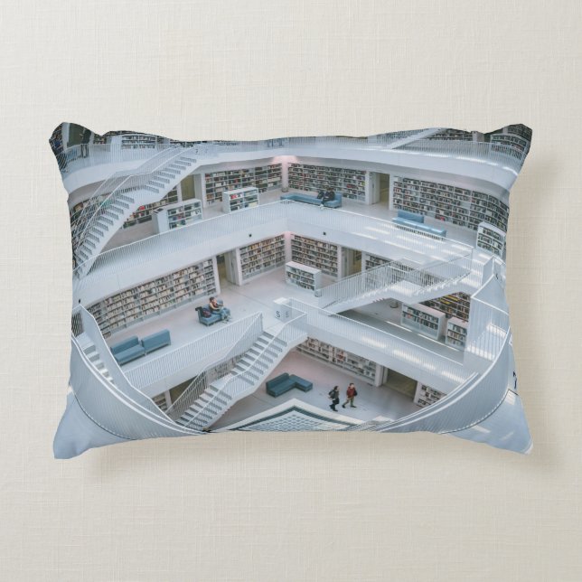 PEOPLE WALKING INSIDE LIBRARY DECORATIVE CUSHION (Front)