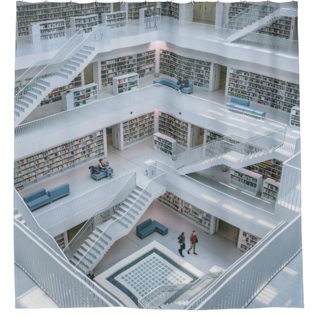 PEOPLE WALKING INSIDE LIBRARY SHOWER CURTAIN (Front)