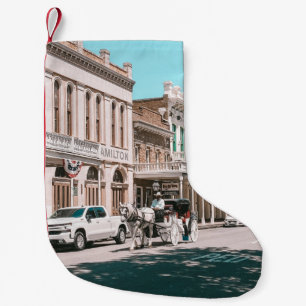 PEOPLE WALKING ON STREET NEAR CARS AND BUILDINGS D SMALL CHRISTMAS STOCKING