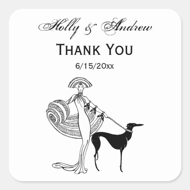 People-Woman-Dog-FilledIn-ArtDeco-Trans-BG-ADD-155 Square Sticker (Front)