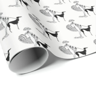 People-Woman-Dog-FilledIn-ArtDeco-Trans-BG-ADD-155 Wrapping Paper