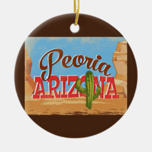Peoria Arizona Cartoon Desert Vintage Travel Ceramic Tree Decoration