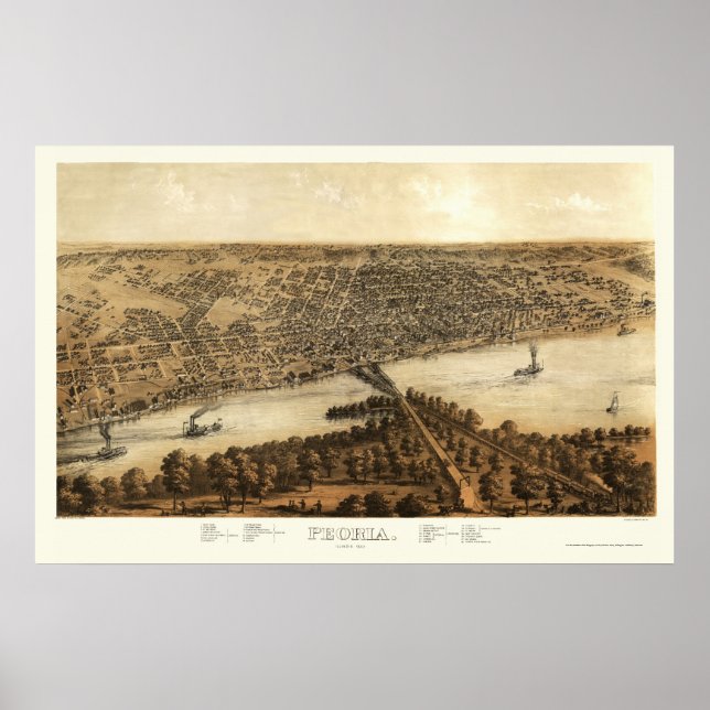 Peoria, IL Panoramic Map - 1867 Poster (Front)