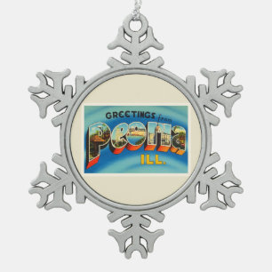 Peoria Illinois IL Old Vintage Travel Souvenir Snowflake Pewter Christmas Ornament