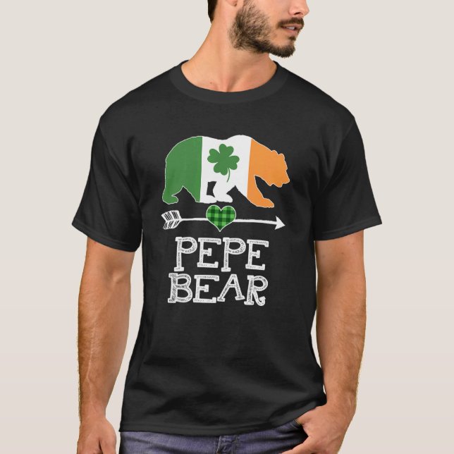 Pepe Bear St Patricks Day Irish Green Plaid Family T-Shirt (Front)