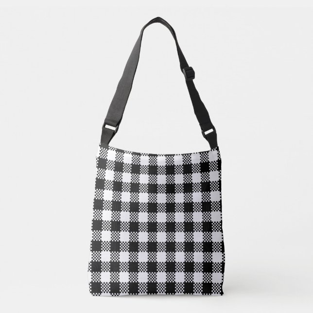 Pepita Squares pattern black & white + your ideas Crossbody Bag (Front)