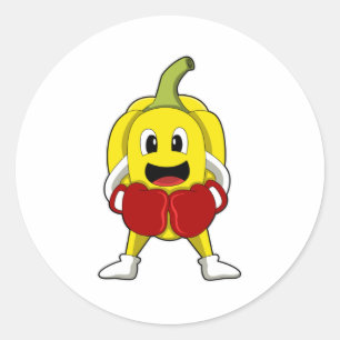 Pepper as Boxer with Boxing gloves Classic Round Sticker
