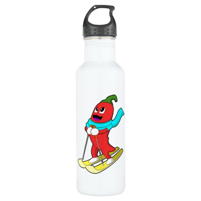 Pepper as Skier with Ski 710 Ml Water Bottle (Front)