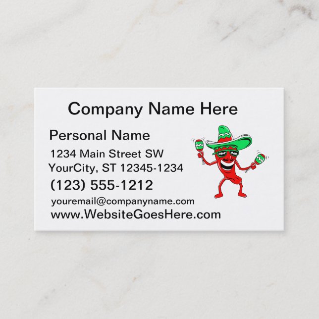 Pepper maracas sombrero sunglasses.png business card (Front)