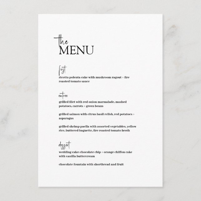 Pepper • Modern Minimalist Wedding • Black & White Menu (Front)