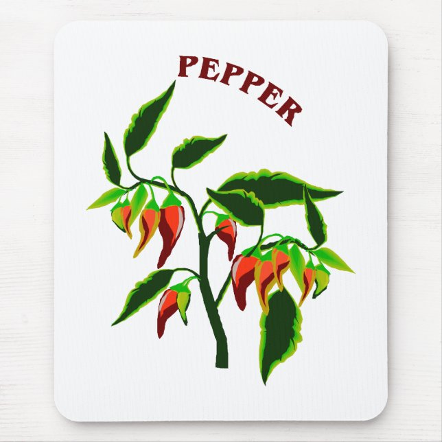 Pepper plant graphic with word pepper mouse mat (Front)