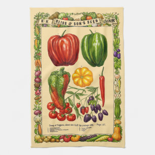 Pepper Varieties Retro Victorian Era Botanical Art Tea Towel