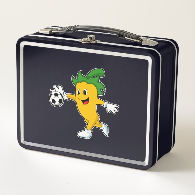 Pepper Vegan as Soccer player with Soccer.PNG Metal Lunch Box (Front)