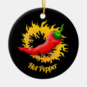 Pepper with Flame Ceramic Ornament