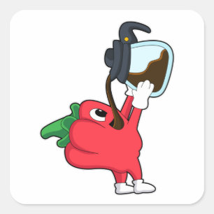 Pepper with Pot of Coffee Square Sticker