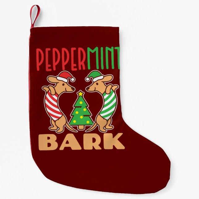 Peppermint Bark Christmas Dachshund Dog Small Christmas Stocking (Front)