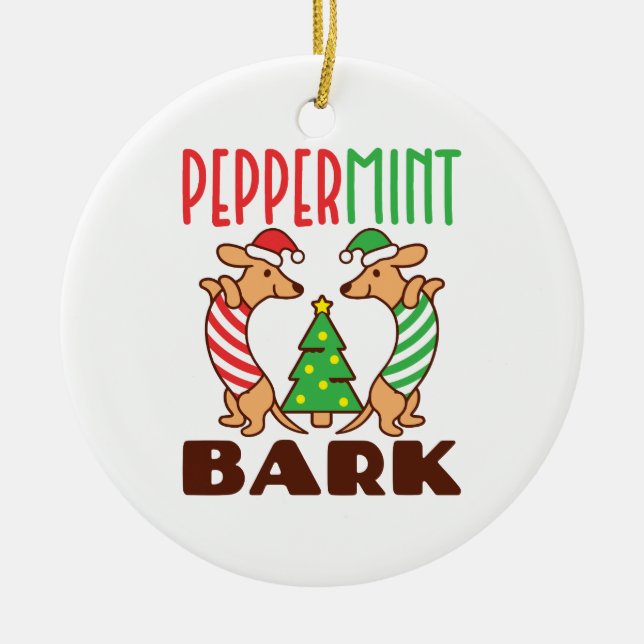 Peppermint Bark Cute Christmas Dachshund Doxie Ceramic Tree Decoration (Front)