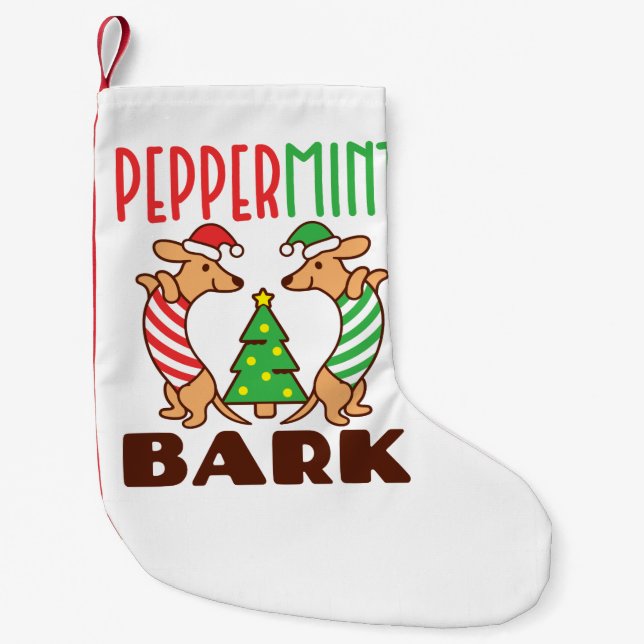 Peppermint Bark Cute Christmas Dachshund Doxie Small Christmas Stocking (Front)