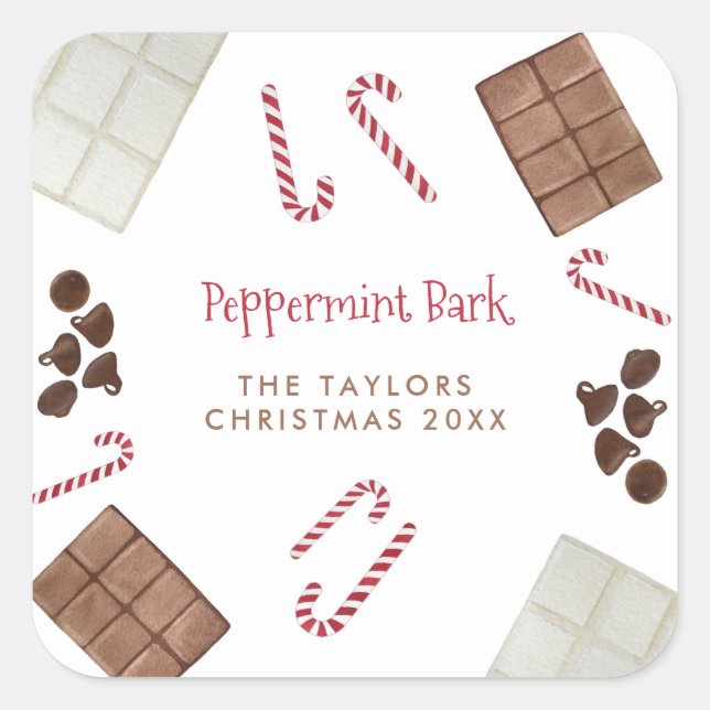 Peppermint Bark Recipe Kit Holiday Gift Square Sticker (Front)